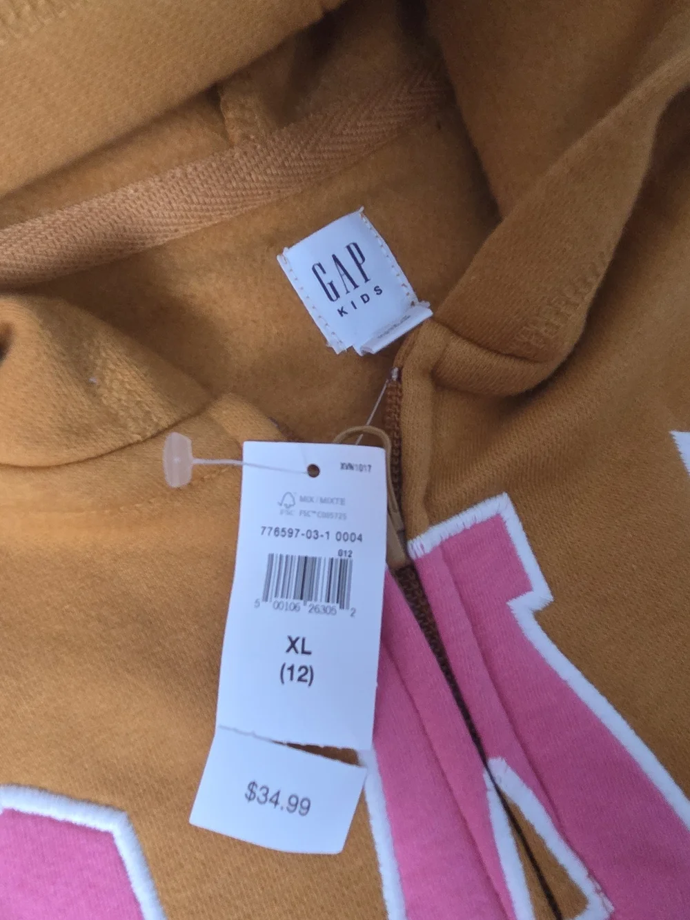 GAP Kids Golden Yellow Zip Hoodie with Pink Logo